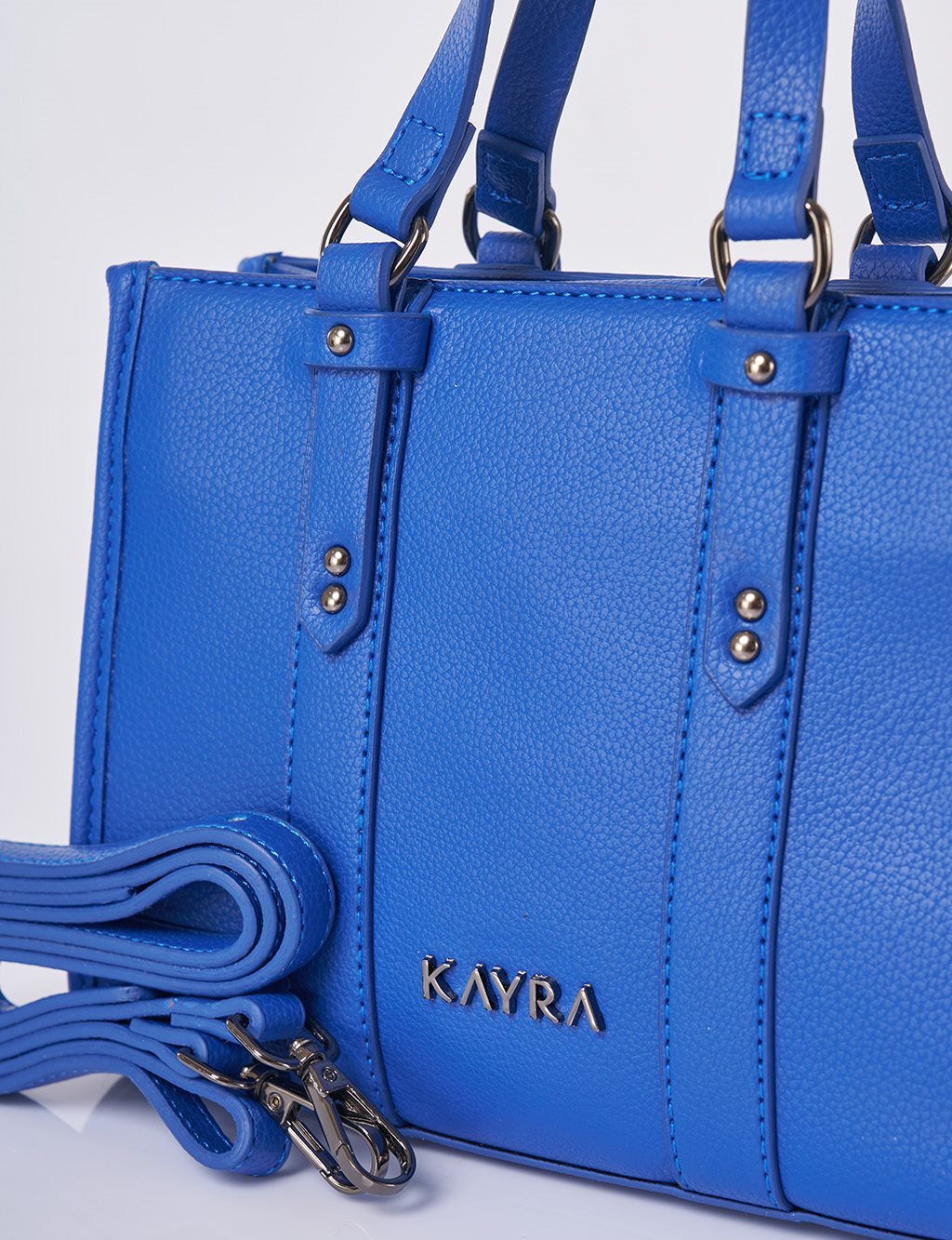 Shoulder Strap Snap Closure Faux Leather Tote Bag Sax