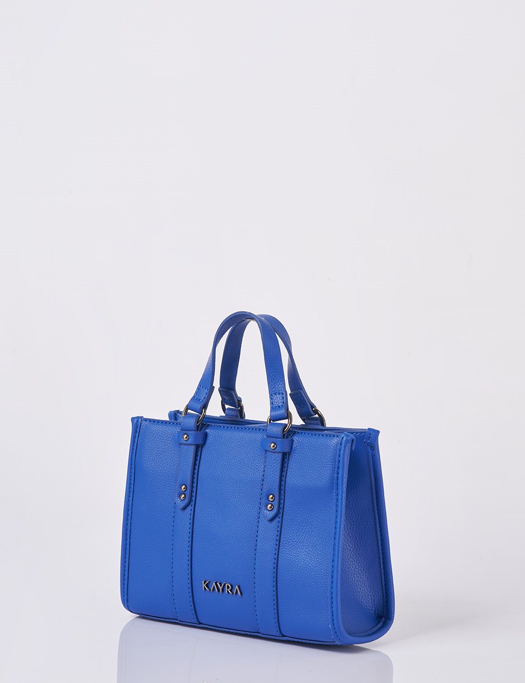 Shoulder Strap Snap Closure Faux Leather Tote Bag Sax