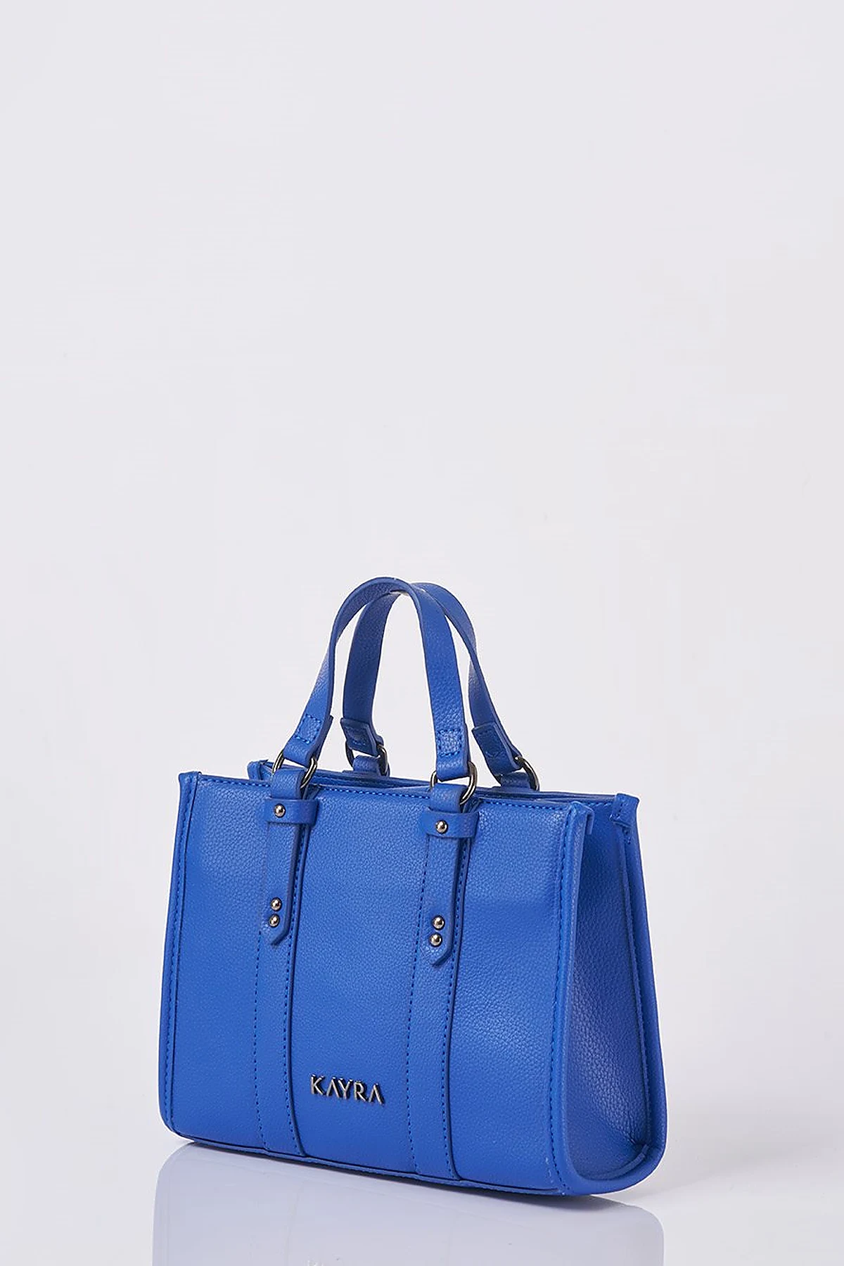 Shoulder Strap Snap Closure Faux Leather Tote Bag Sax