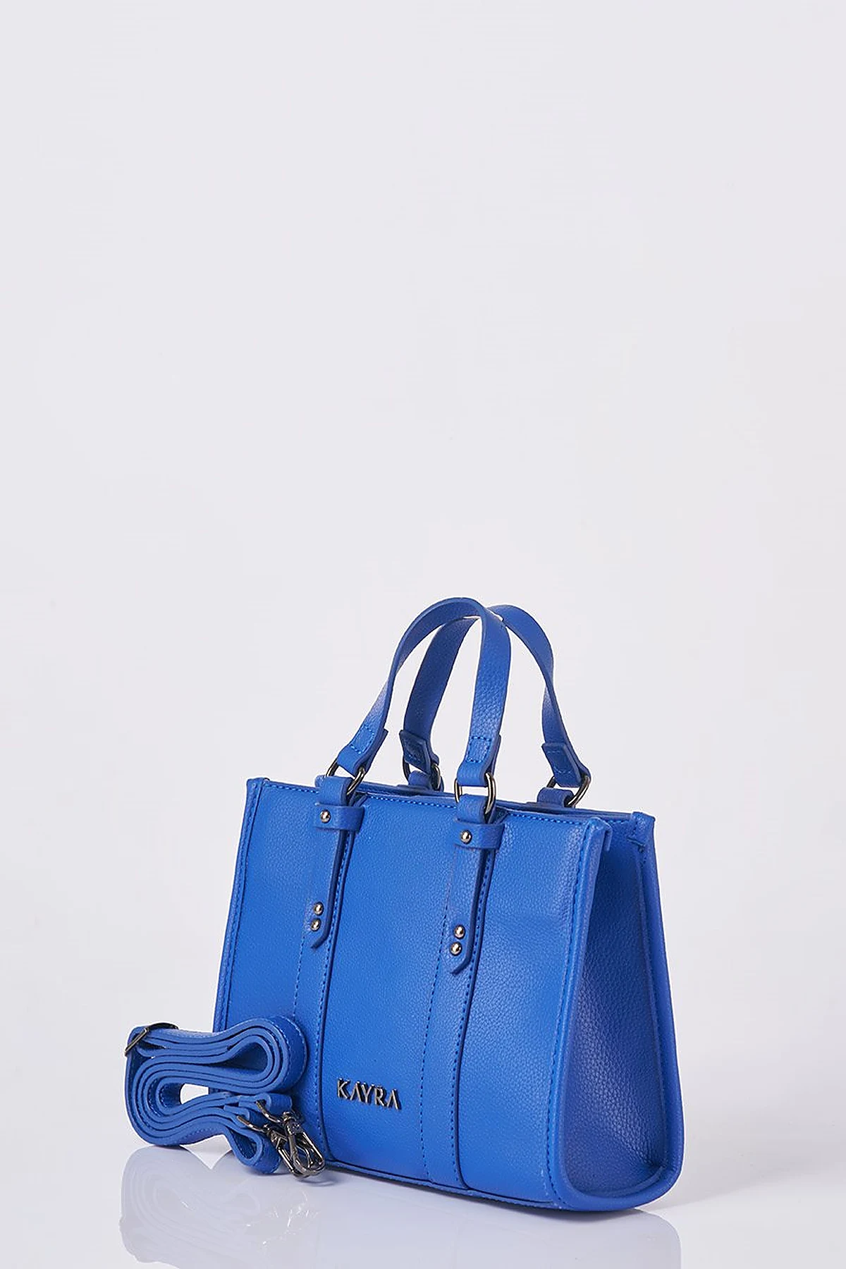 Shoulder Strap Snap Closure Faux Leather Tote Bag Sax