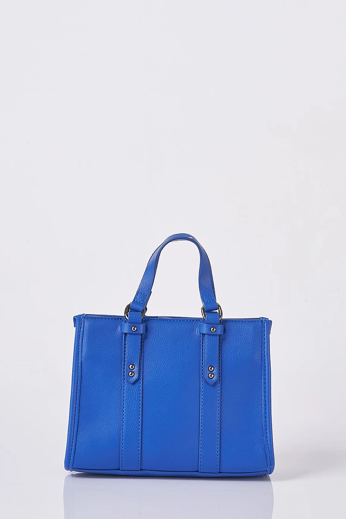 Shoulder Strap Snap Closure Faux Leather Tote Bag Sax