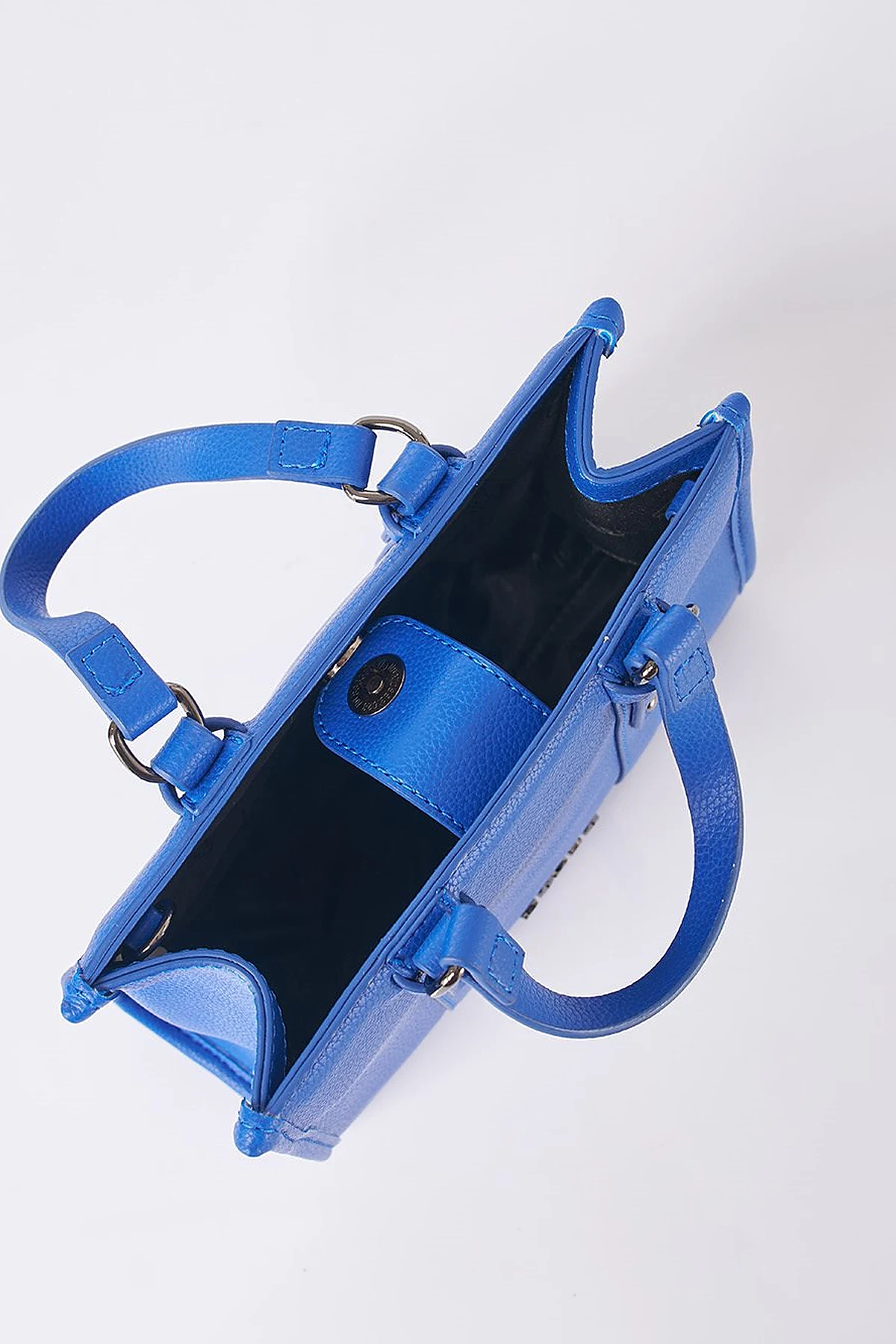 Shoulder Strap Snap Closure Faux Leather Tote Bag Sax