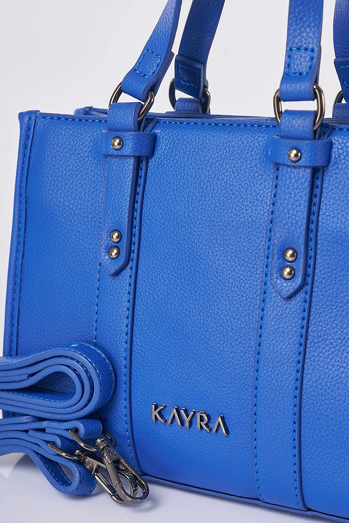 Shoulder Strap Snap Closure Faux Leather Tote Bag Sax