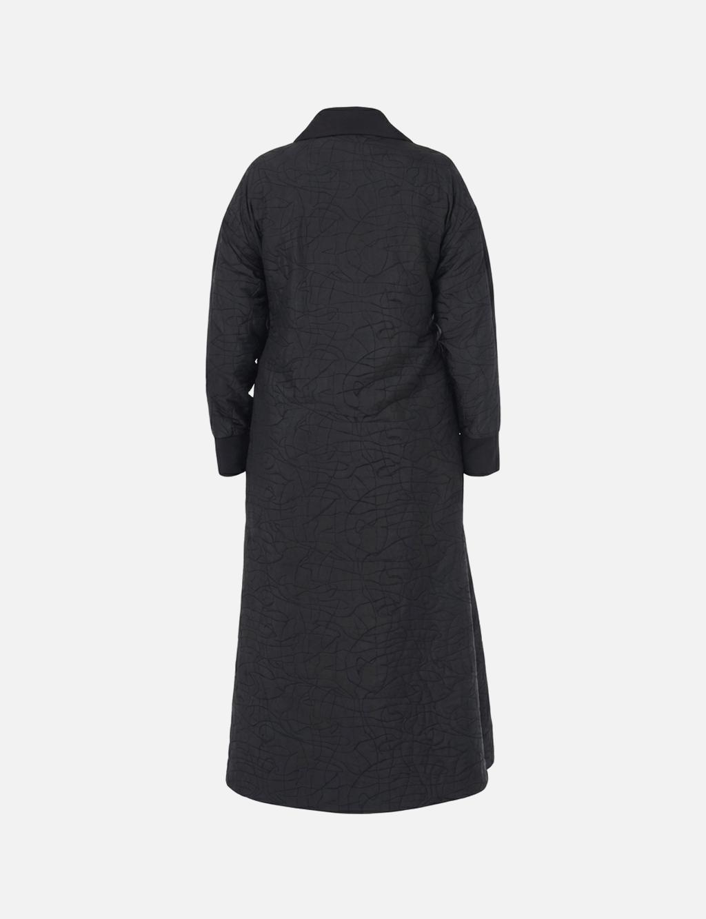 Embossed Pattern Stand Collar Coat in Black