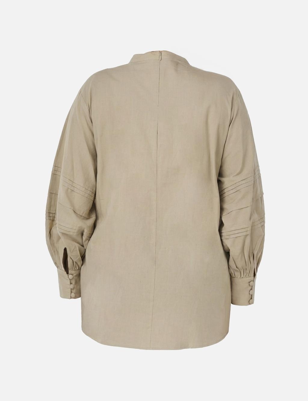 Ribbed Stitching Cotton Linen Blouse in Mold Green