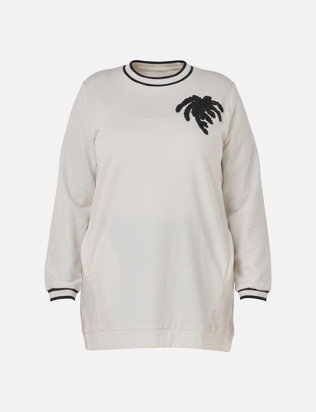 Contrast Striped Scuba Sweatshirt in Ecru