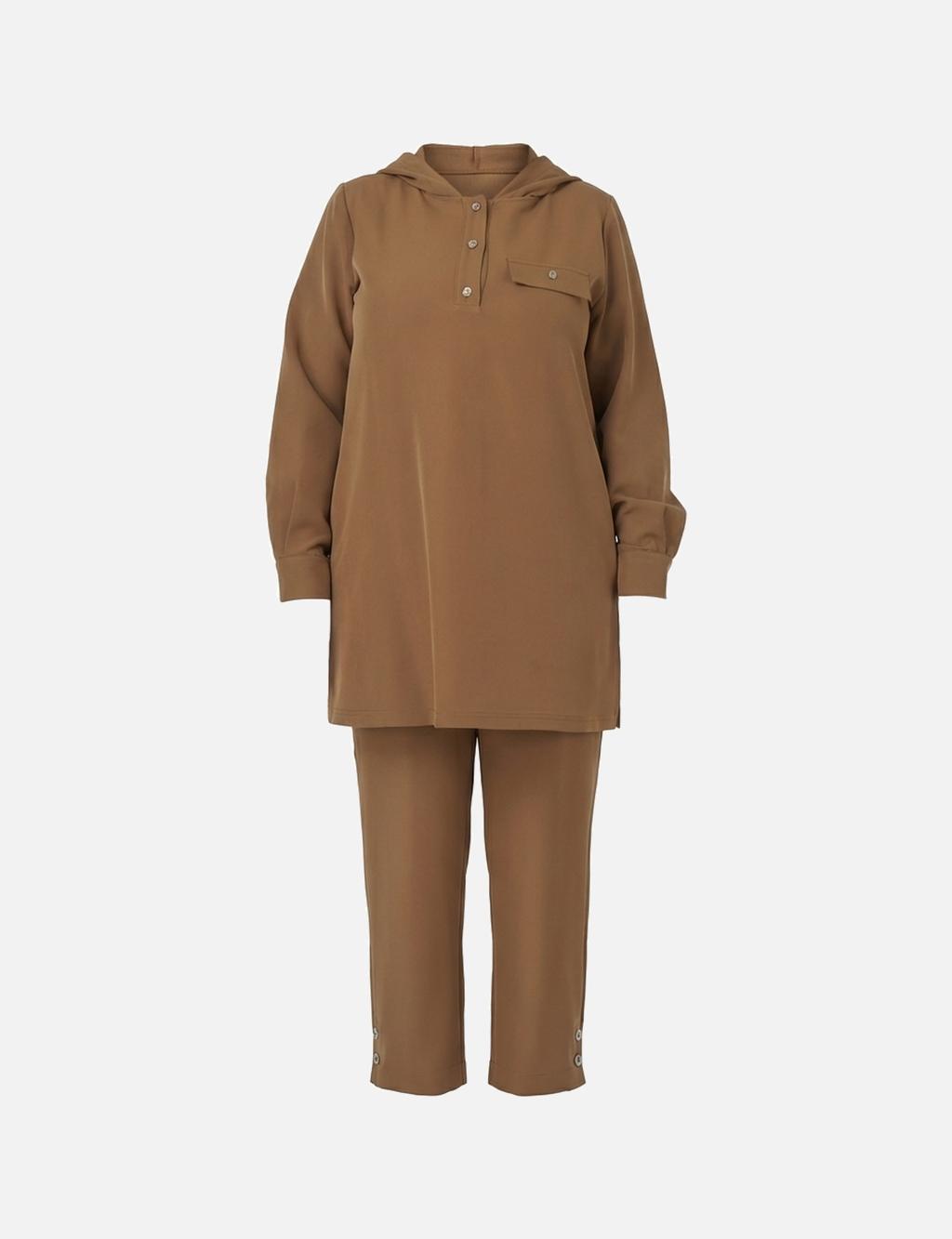 Relaxed-Fit Two-Piece Suit with Flap Pockets Dark Olive