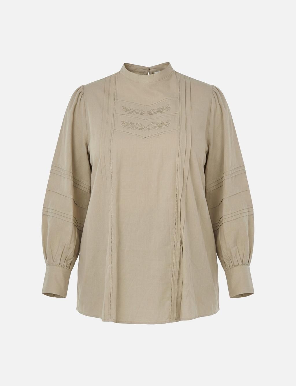 Ribbed Stitching Cotton Linen Blouse in Mold Green