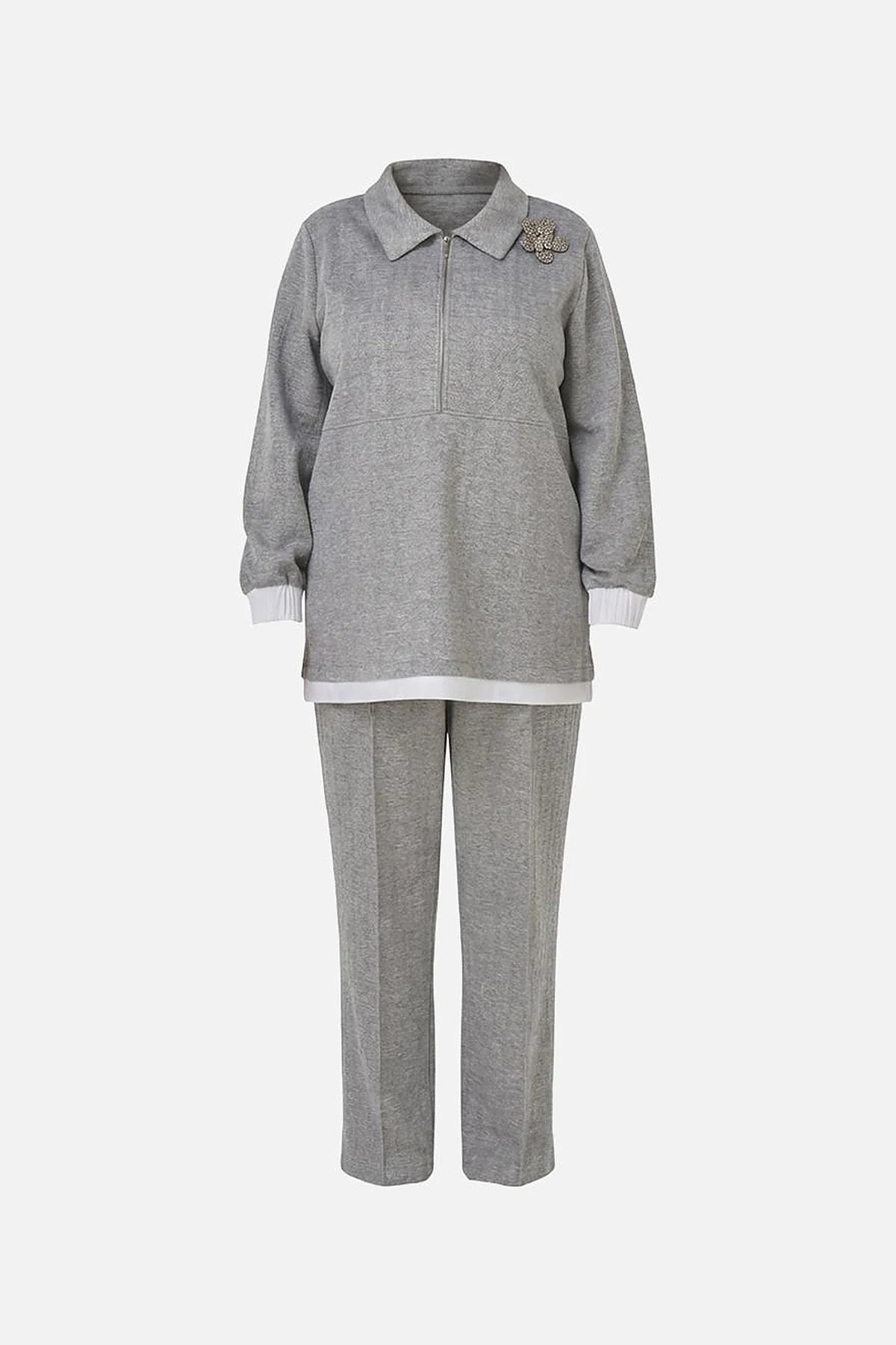 Brooch-Detail Relaxed-Fit Two-Piece Set Grey
