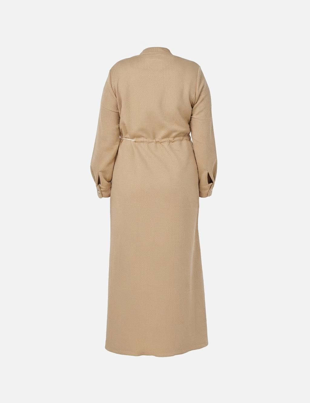 Patterned Relaxed-Cut Dress in Beige