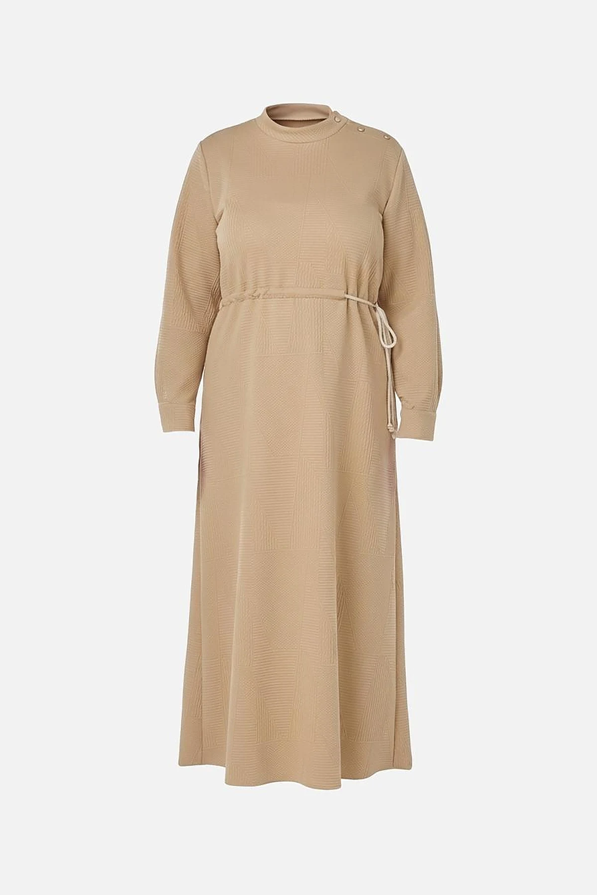 Patterned Relaxed-Cut Dress in Beige