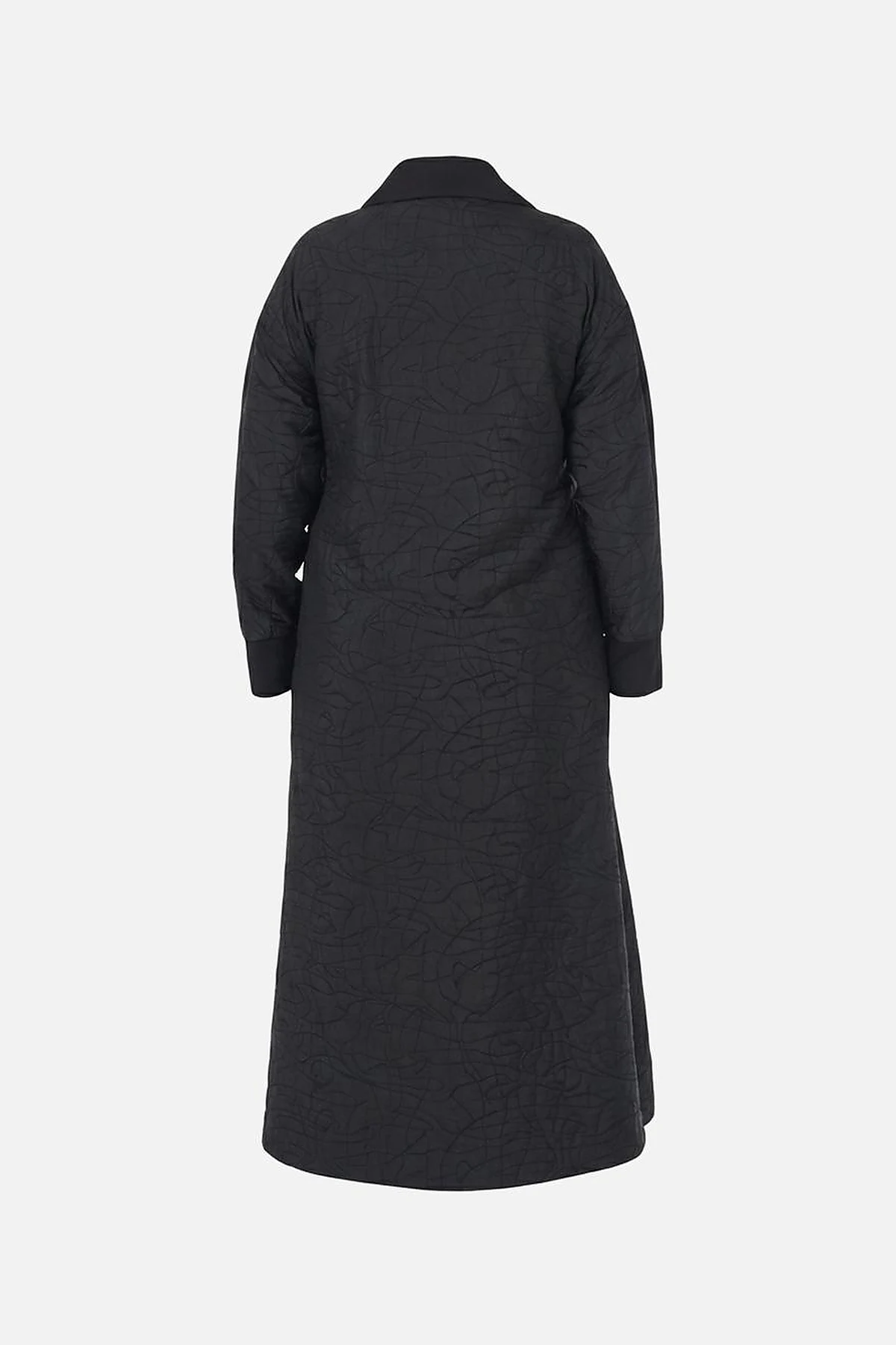 Embossed Pattern Stand Collar Coat in Black
