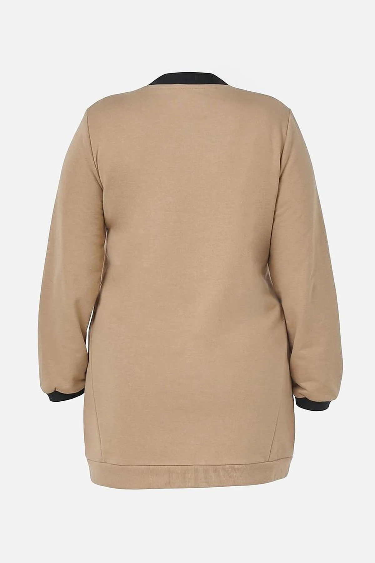 Kontrast Şeritli Scuba Sweatshirt Bej