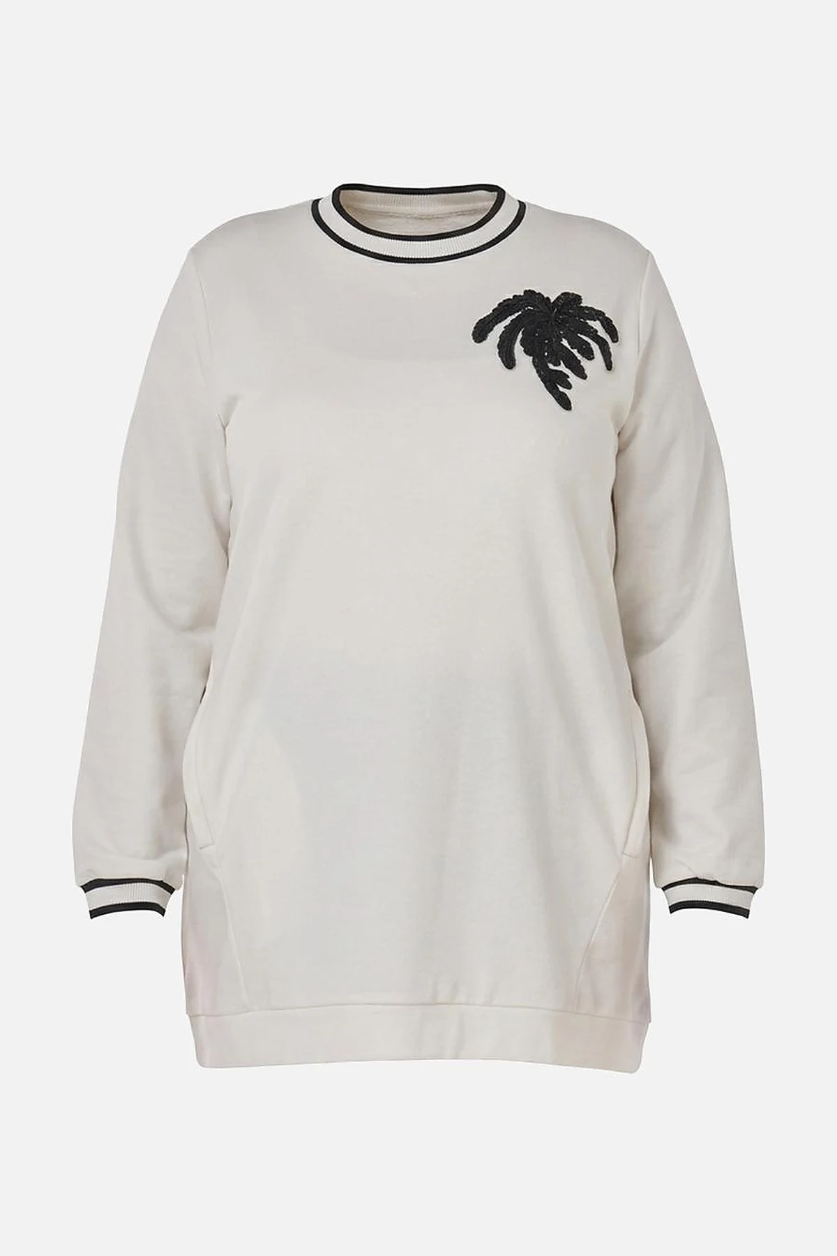 Kontrast Şeritli Scuba Sweatshirt Ekru