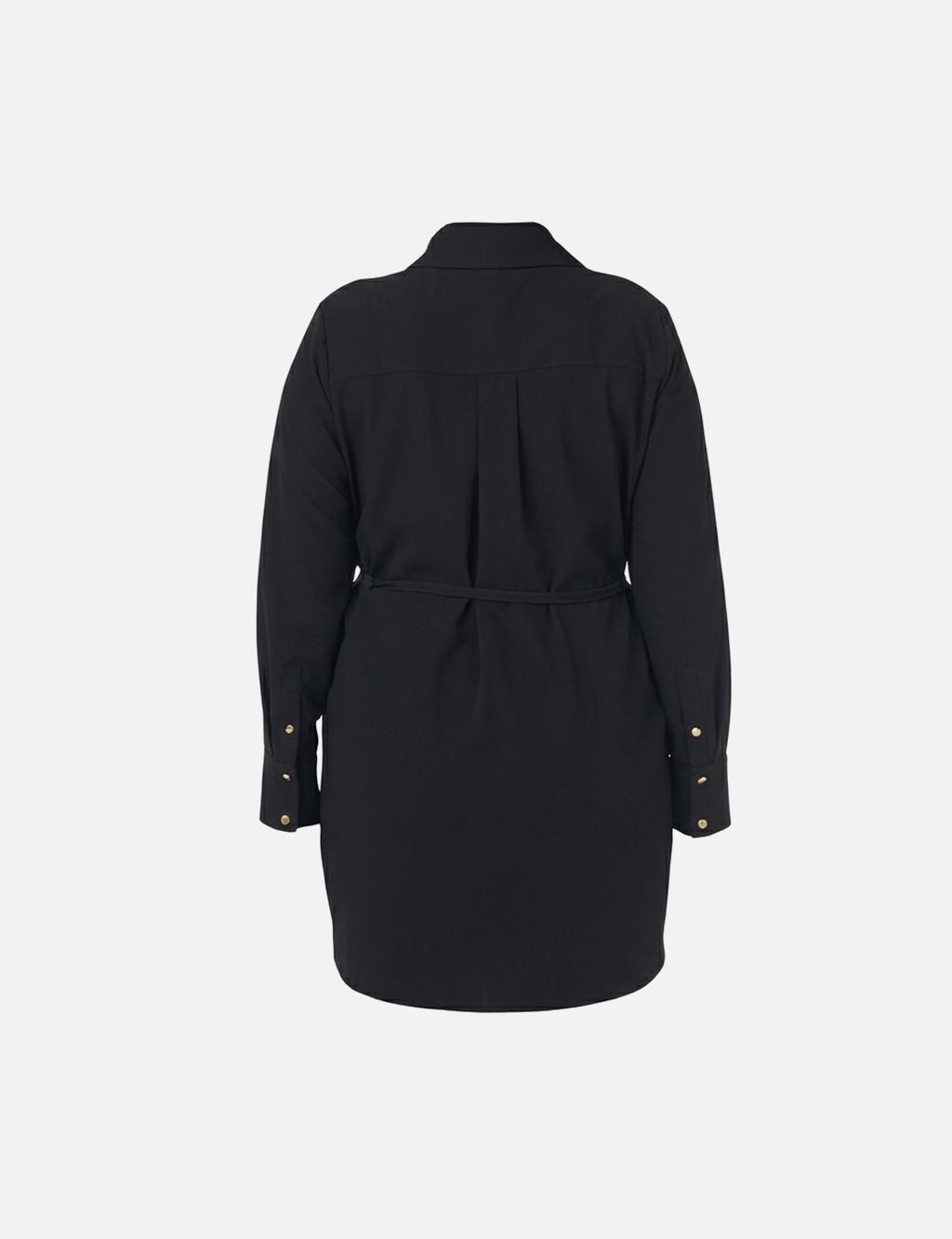 Shirt Collar Tunic with Rope Belt in Black