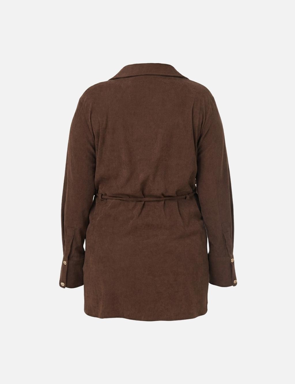 Cord-Belted Velvet Blouse Dark Brown