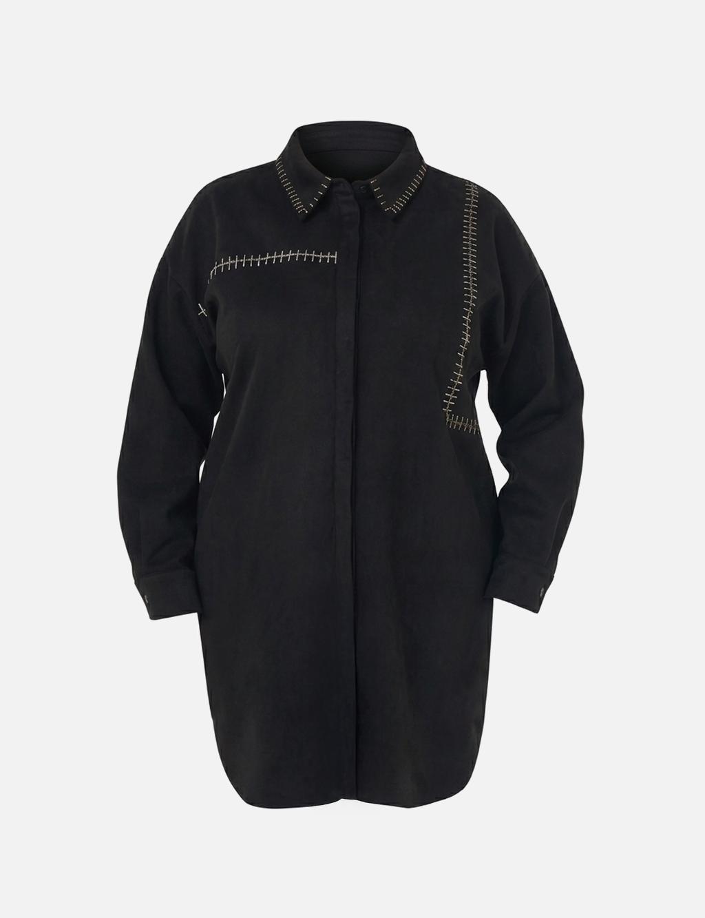 Topstitch Suede Tunic in Black