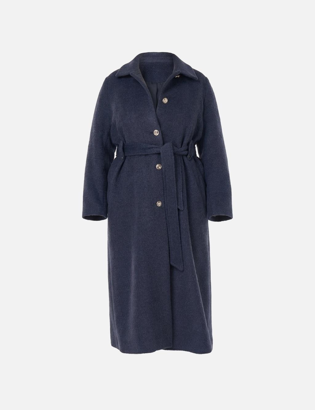 Belted Felt Coat in Navy Blue