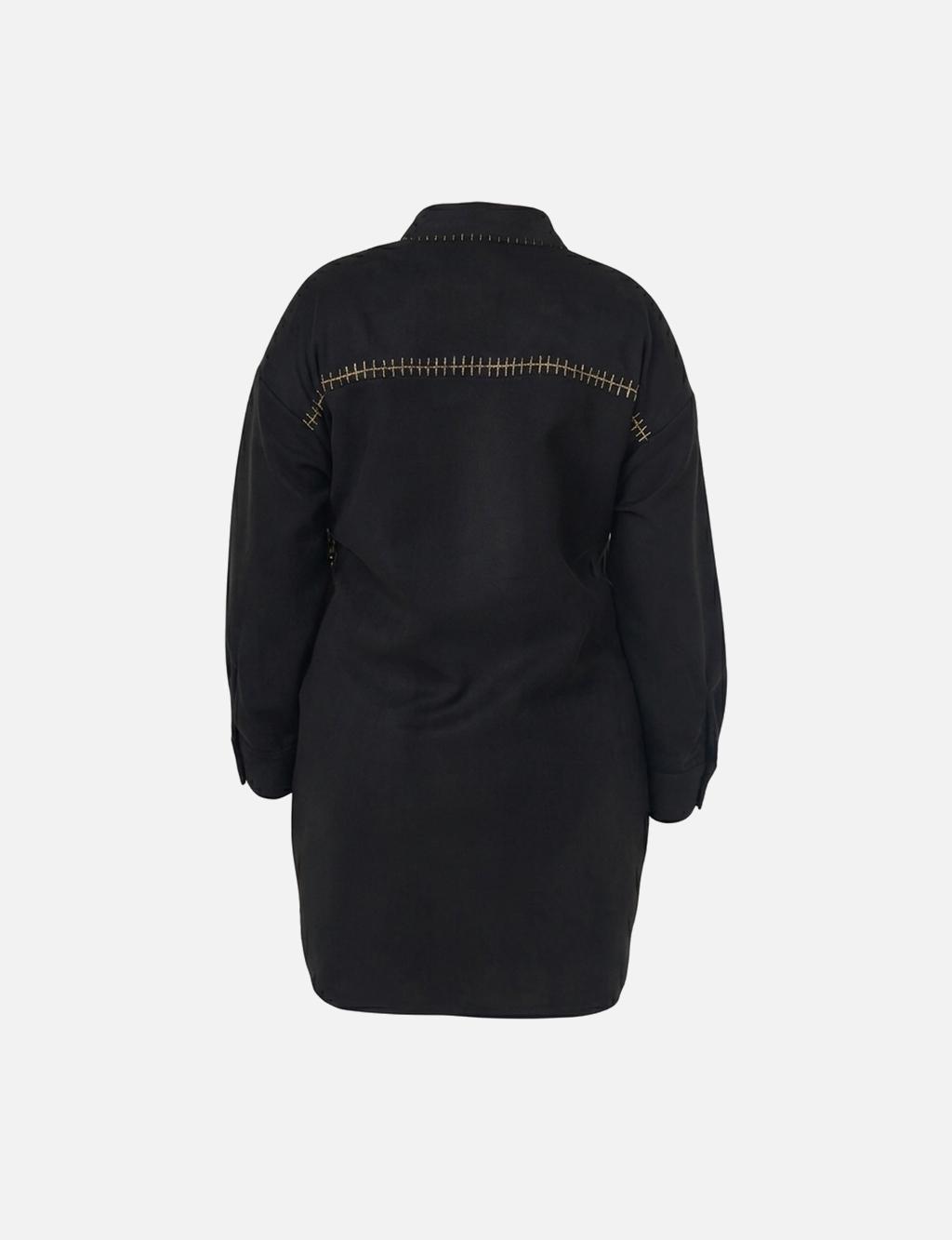 Topstitch Suede Tunic in Black