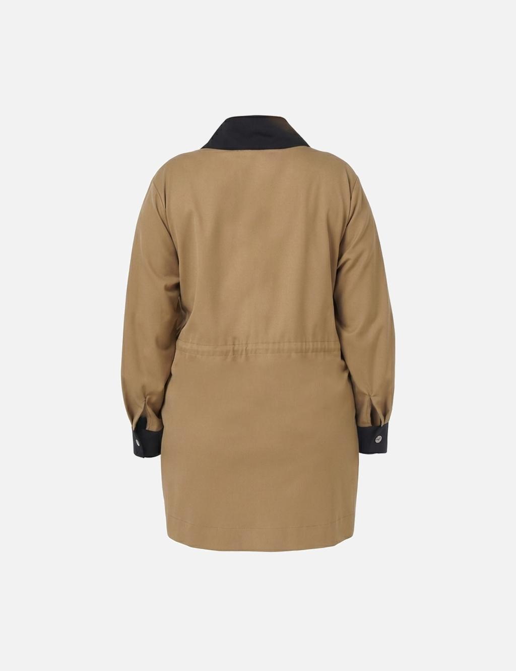 Stand-up Collar Tunic with Flap Pockets in Beige