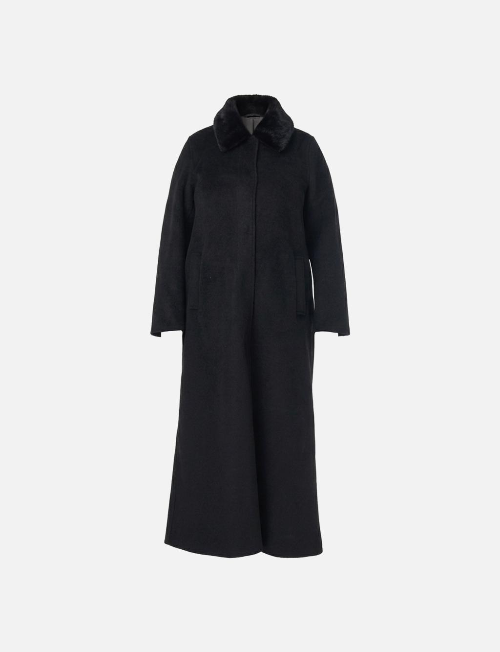 Wool Coat with Fur Collar in Black