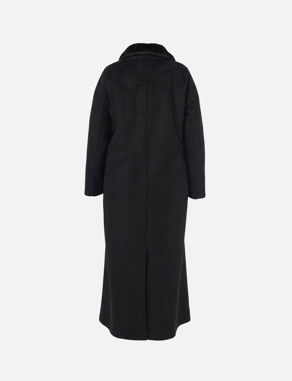 Wool Coat with Fur Collar in Black