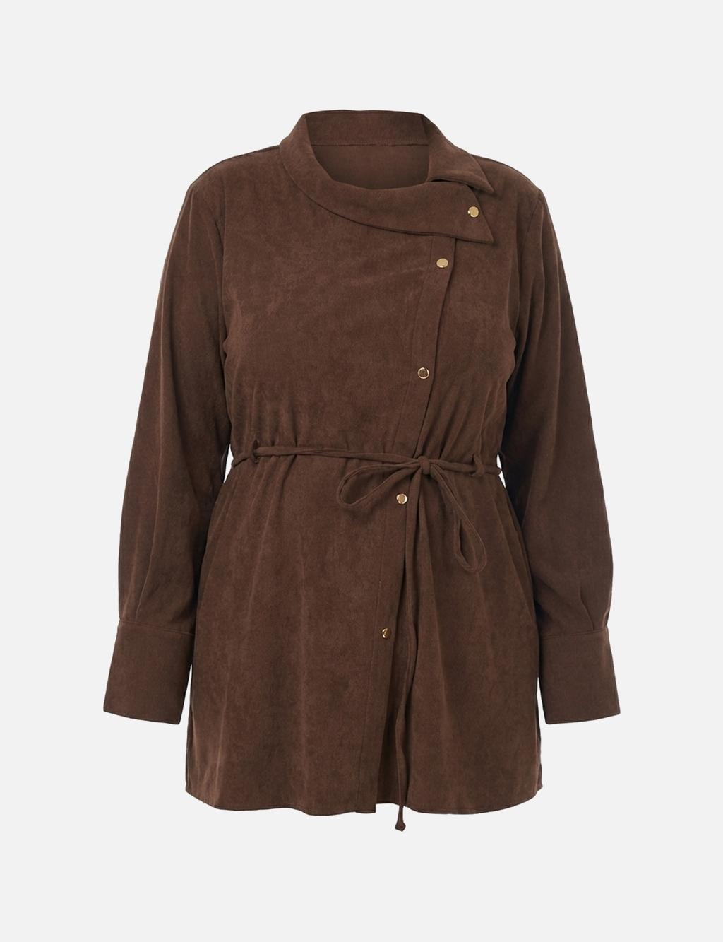 Cord-Belted Velvet Blouse Dark Brown