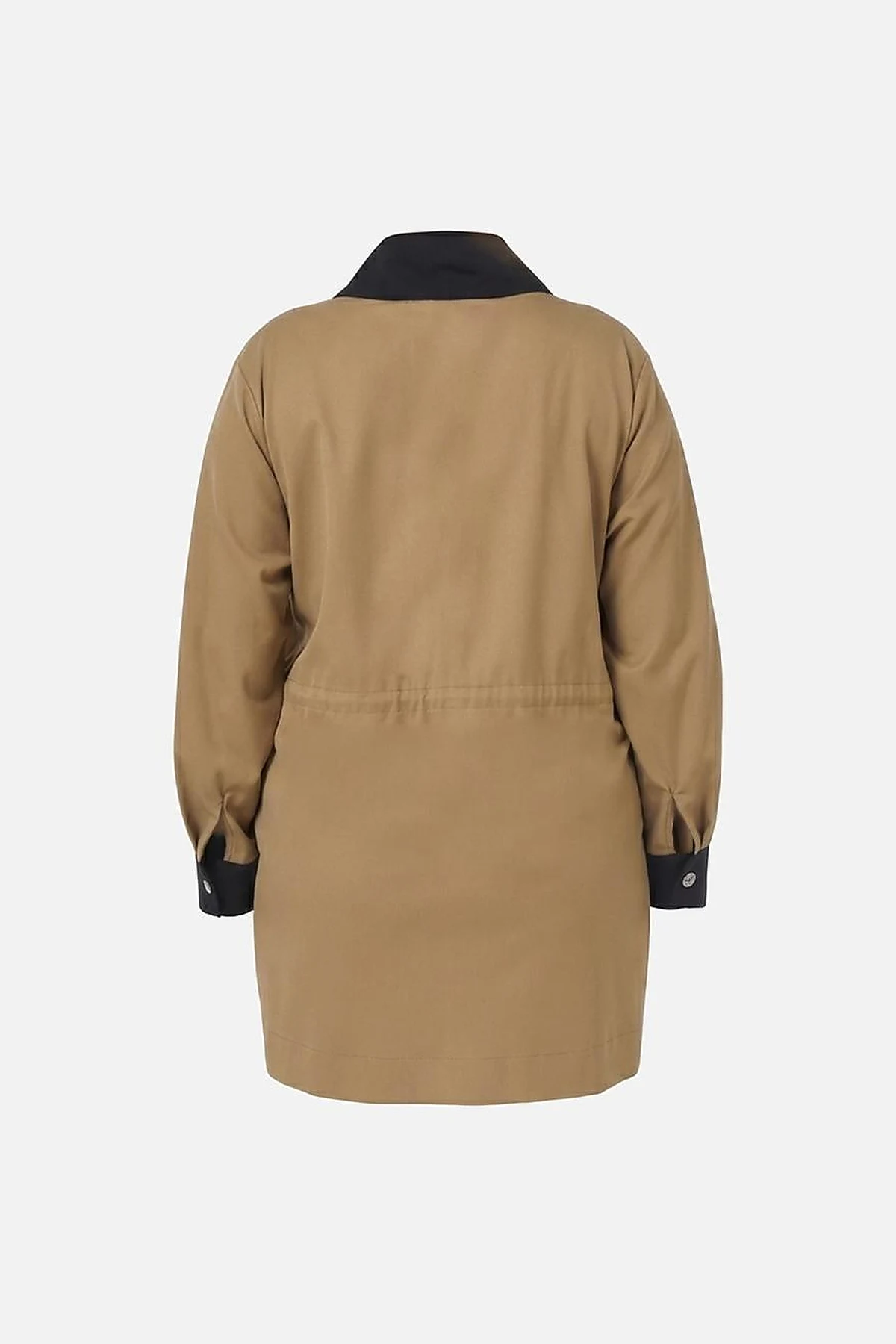 Stand-up Collar Tunic with Flap Pockets in Beige
