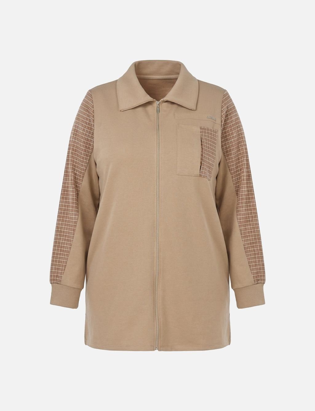Check-Trimmed Three-Thread Sweatshirt in Beige