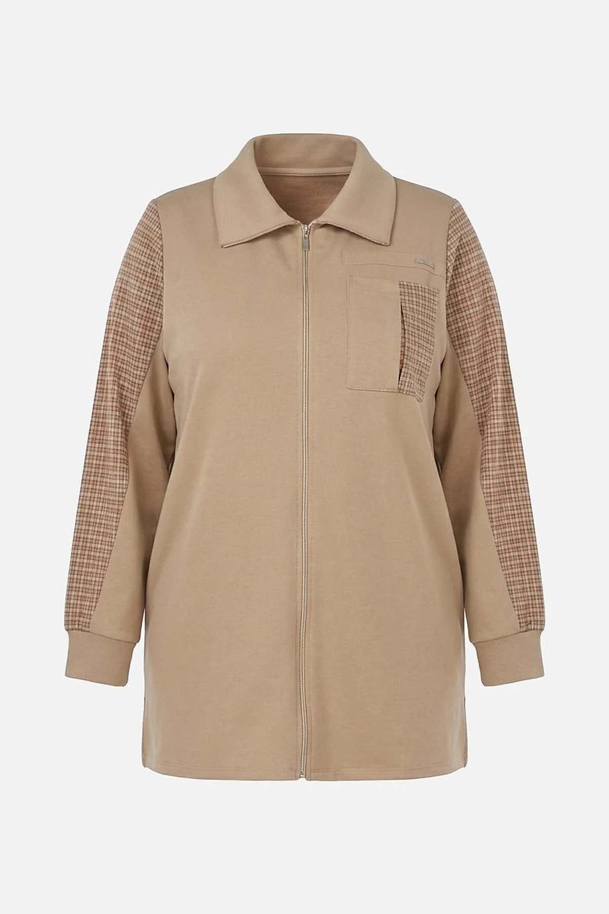 Check-Trimmed Three-Thread Sweatshirt in Beige