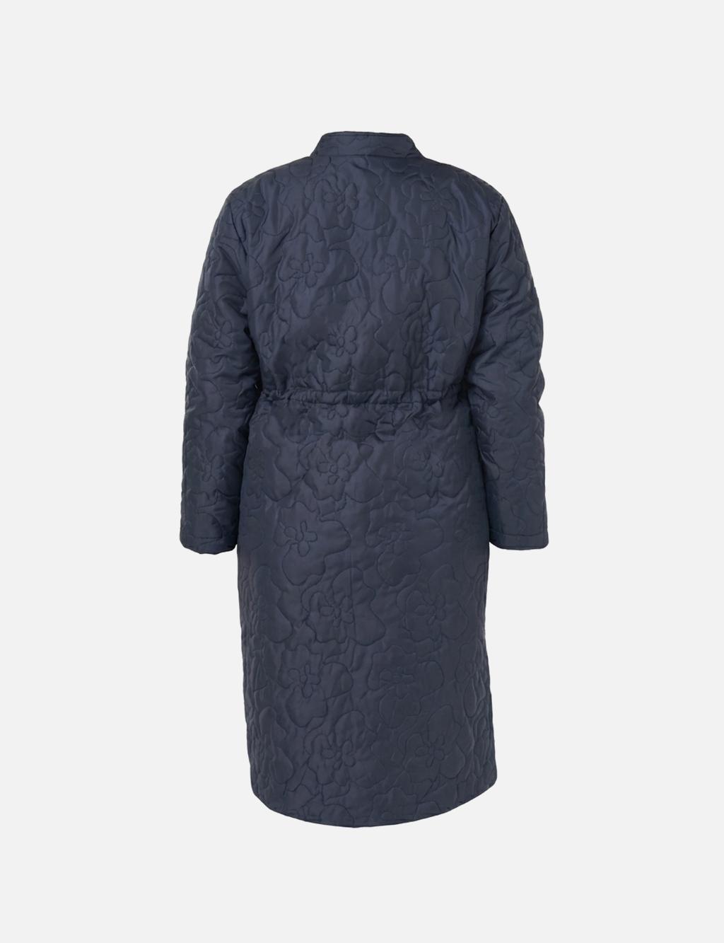 Drawstring Waist Quilted Jacket in Dark Navy Blue