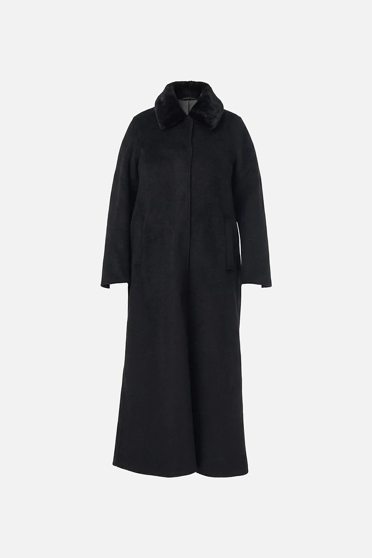 Wool Coat with Fur Collar in Black