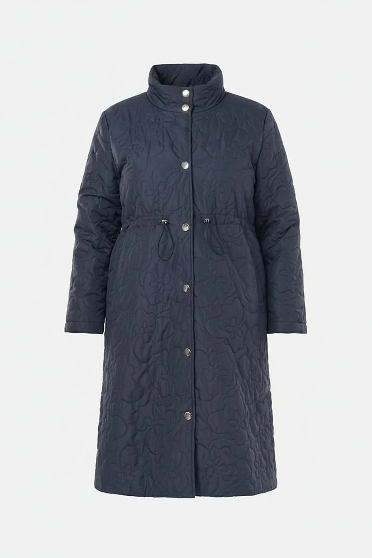 Drawstring Waist Quilted Jacket in Dark Navy Blue