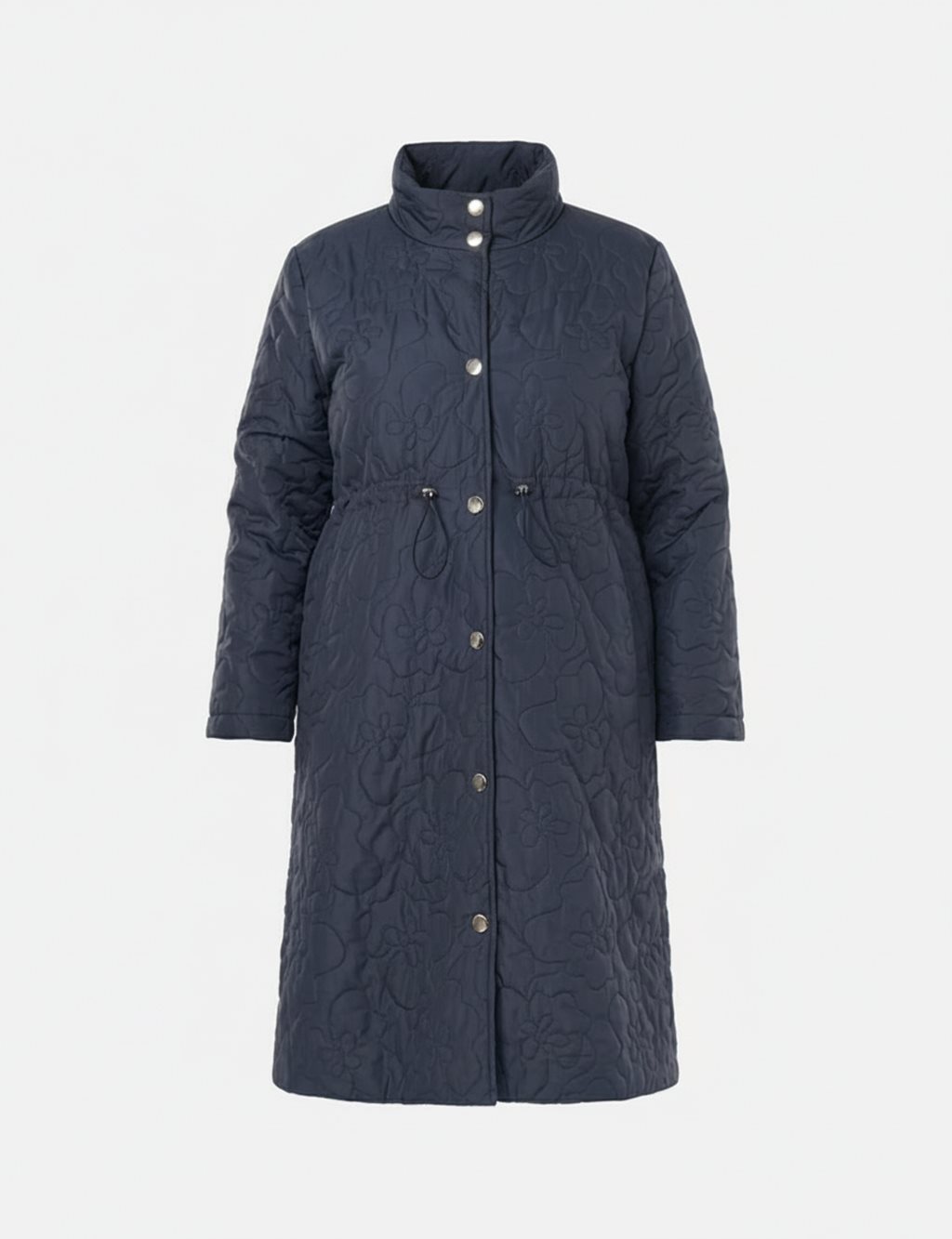 Drawstring Waist Quilted Jacket in Dark Navy Blue