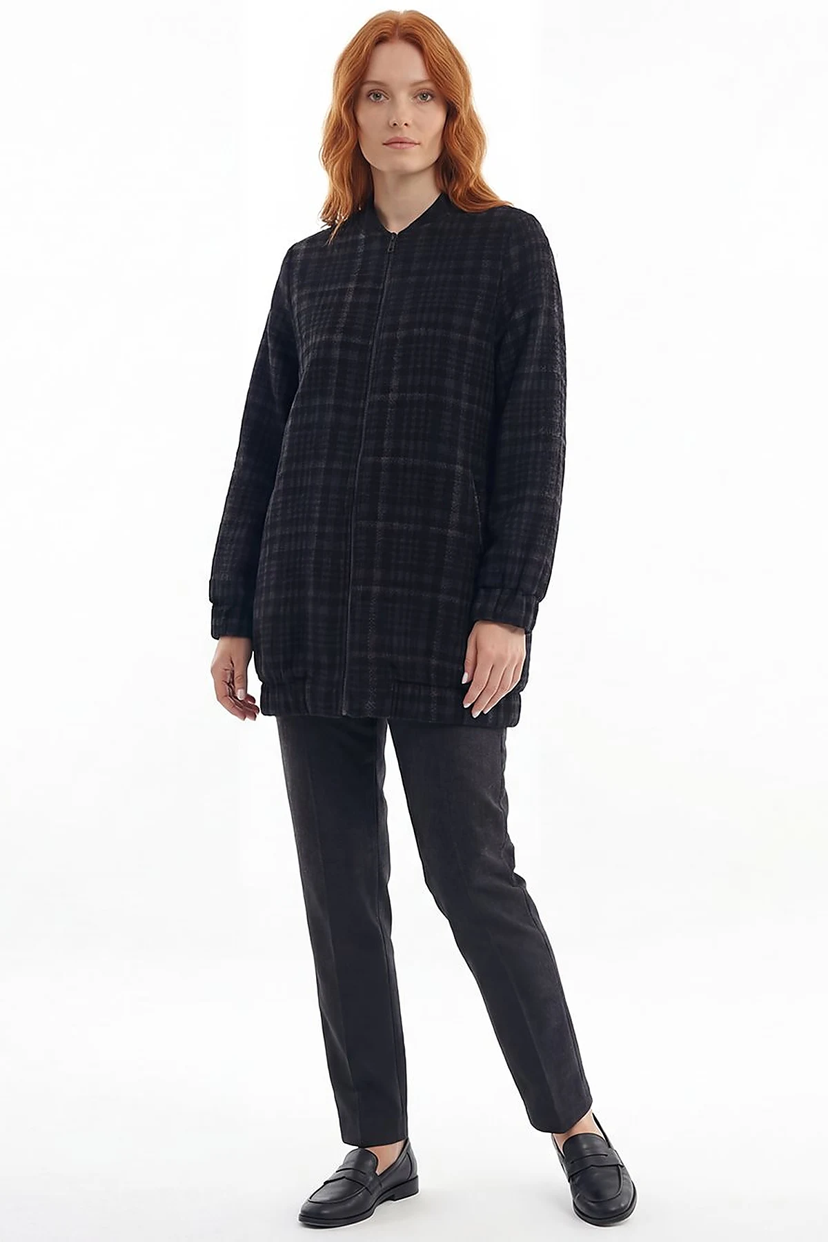 Checkered Pattern Basic Jacket Black
