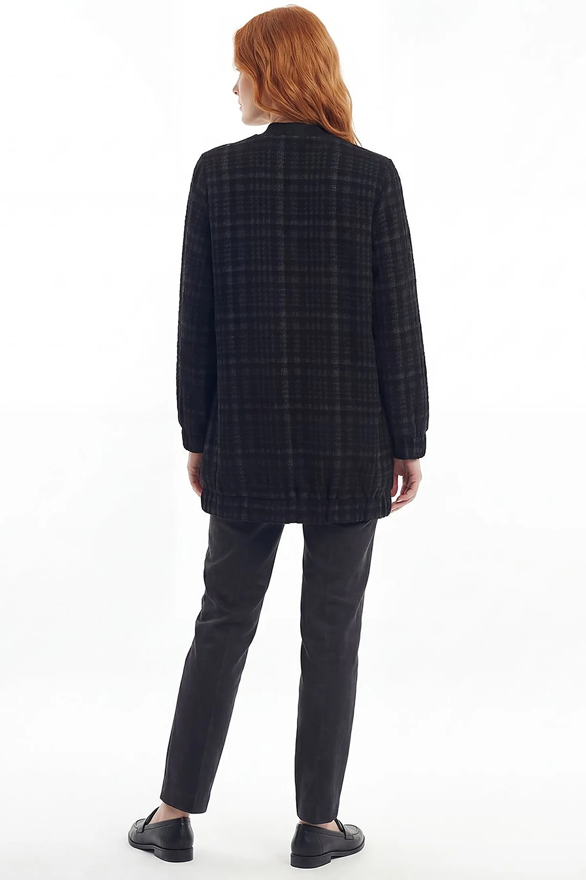Checkered Pattern Basic Jacket Black