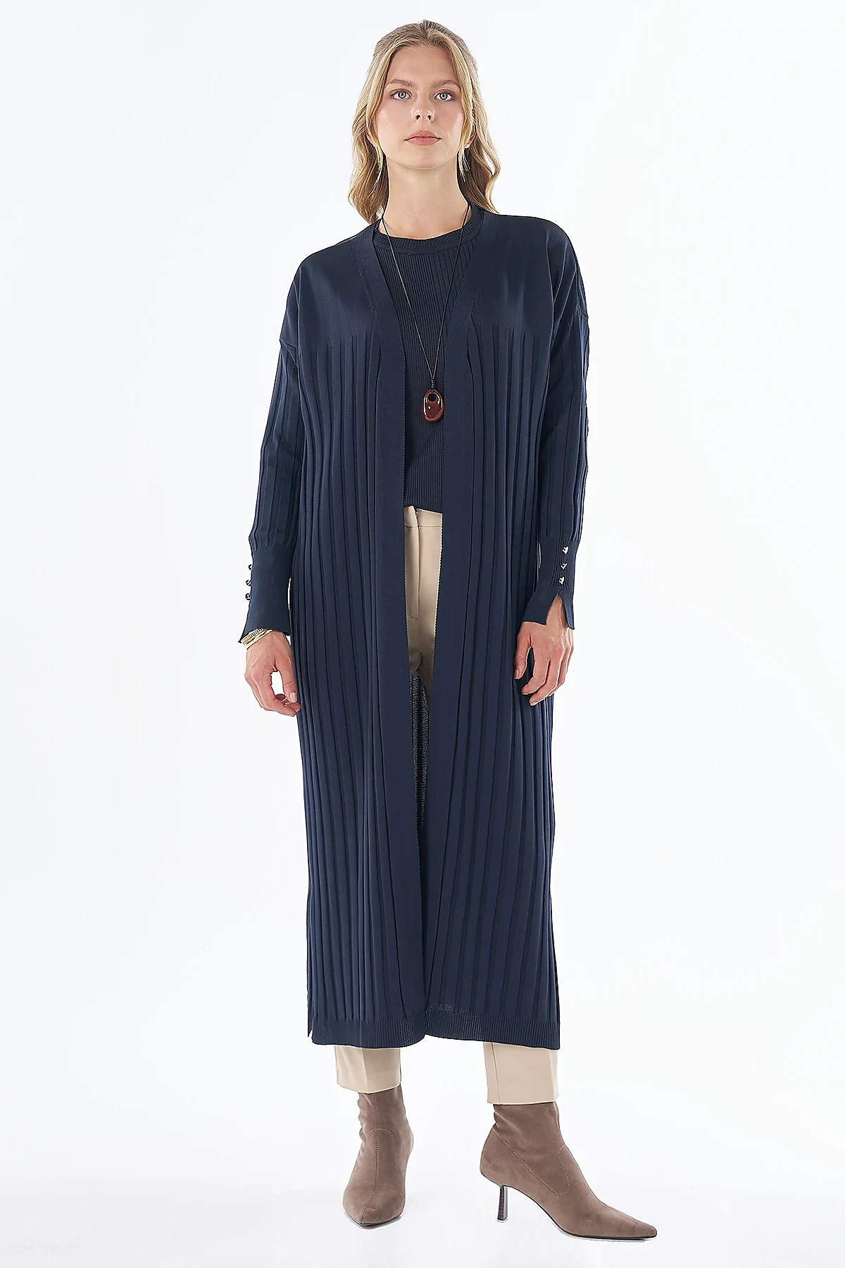Belted Knit Cardigan Navy Blue