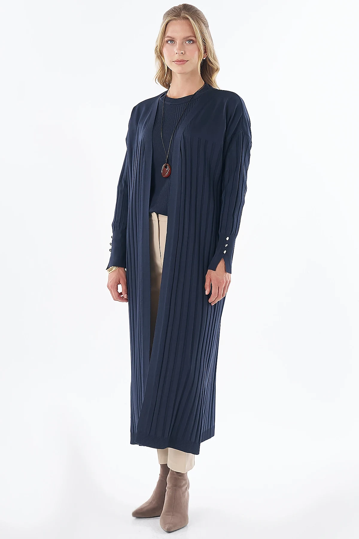 Belted Knit Cardigan Navy Blue