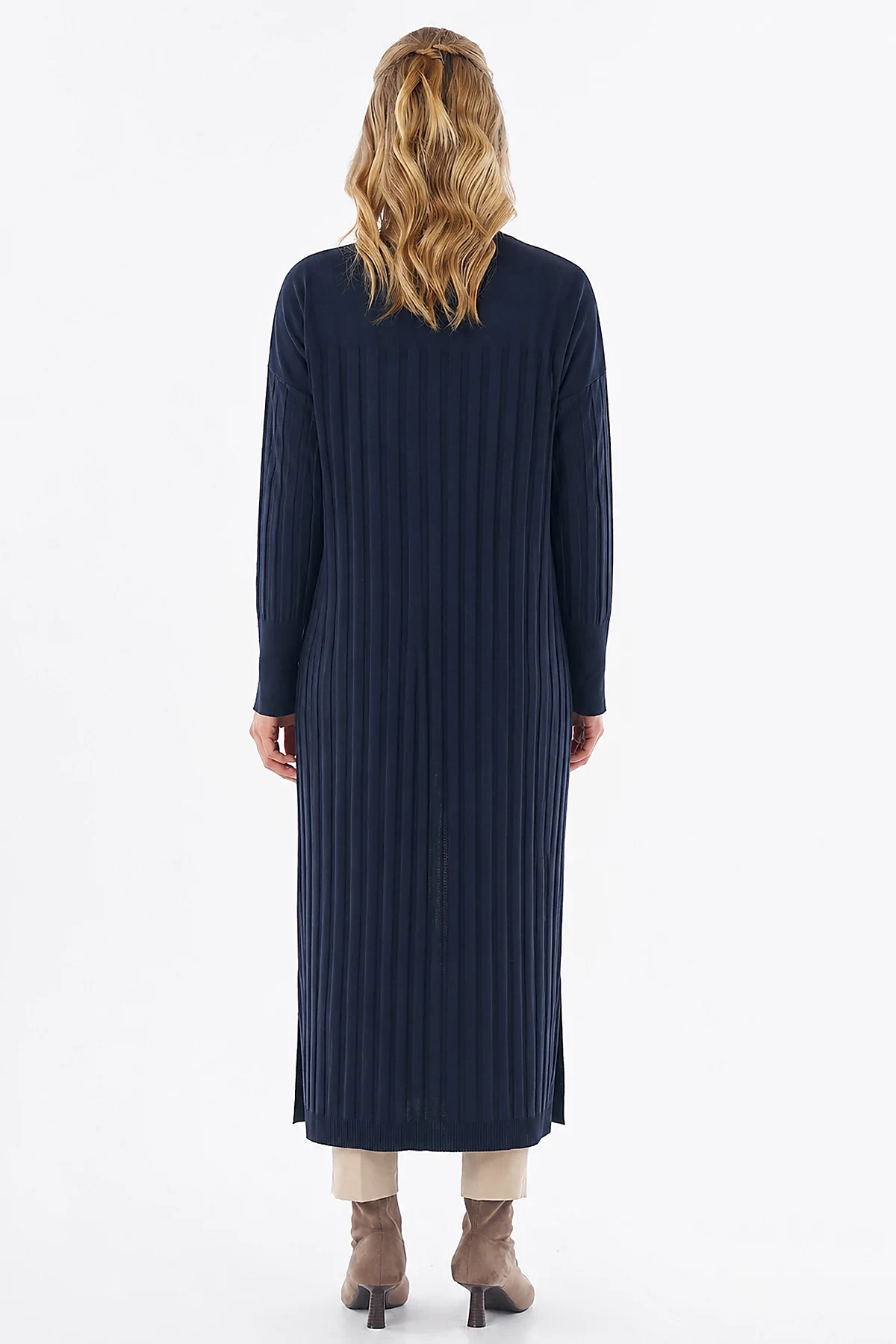 Belted Knit Cardigan Navy Blue
