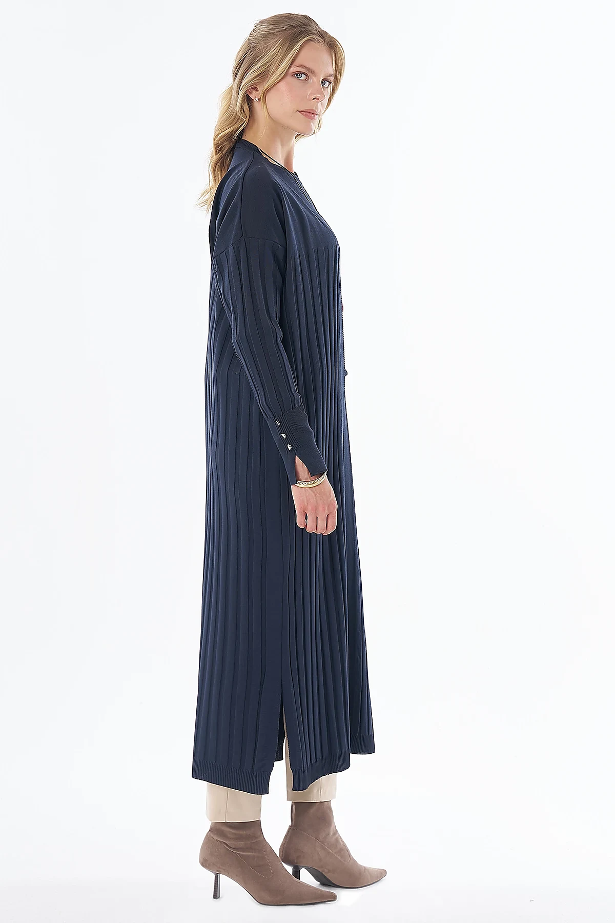Belted Knit Cardigan Navy Blue