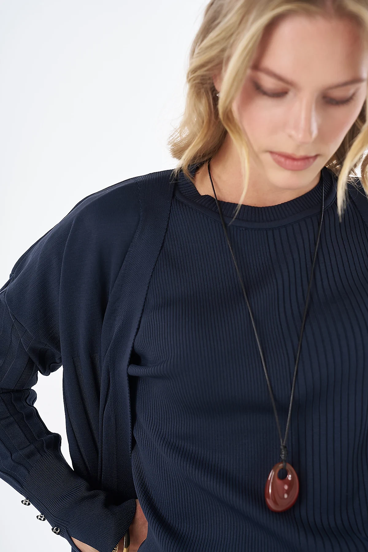 Belted Knit Cardigan Navy Blue
