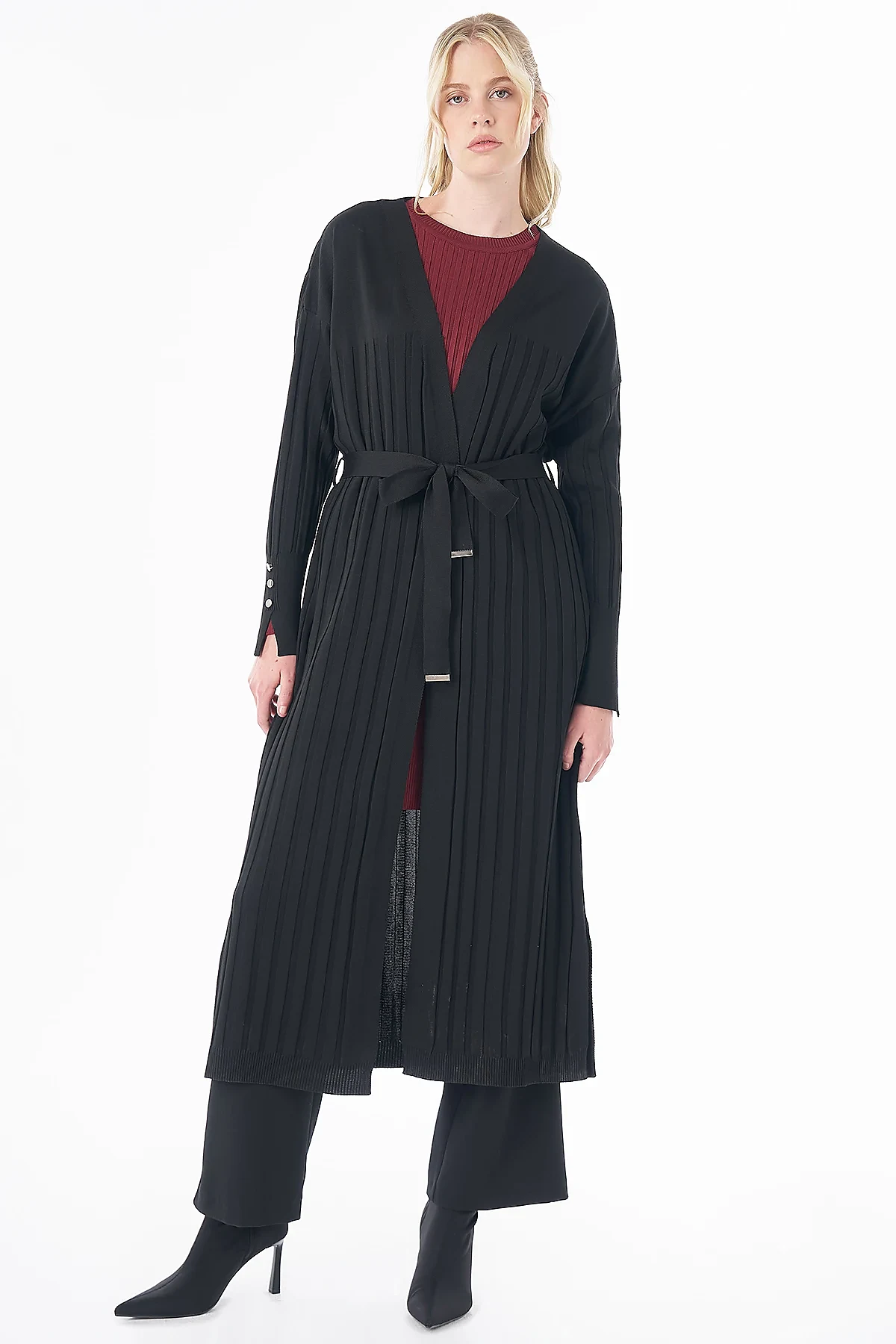 Belted Knit Cardigan Black
