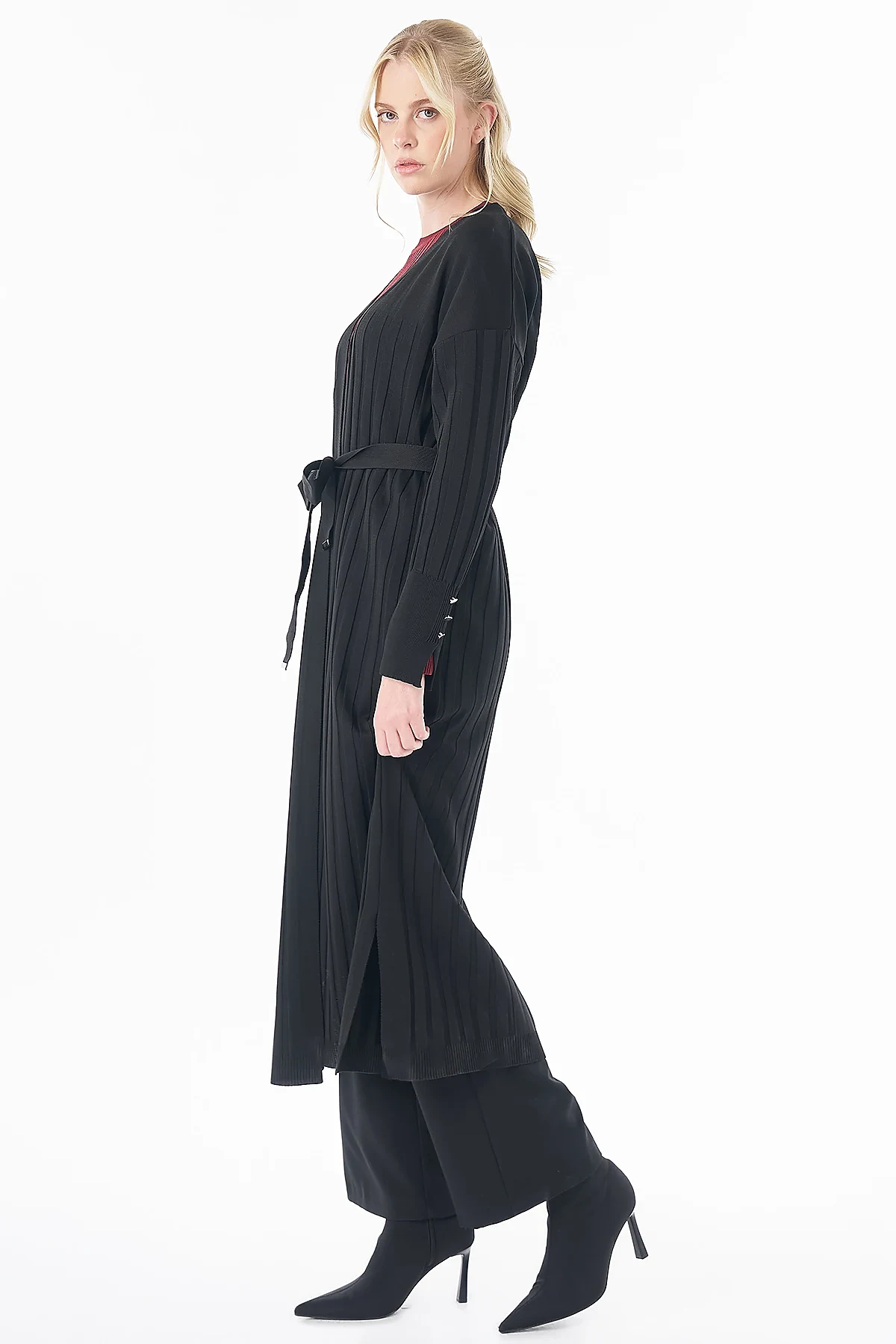 Belted Knit Cardigan Black