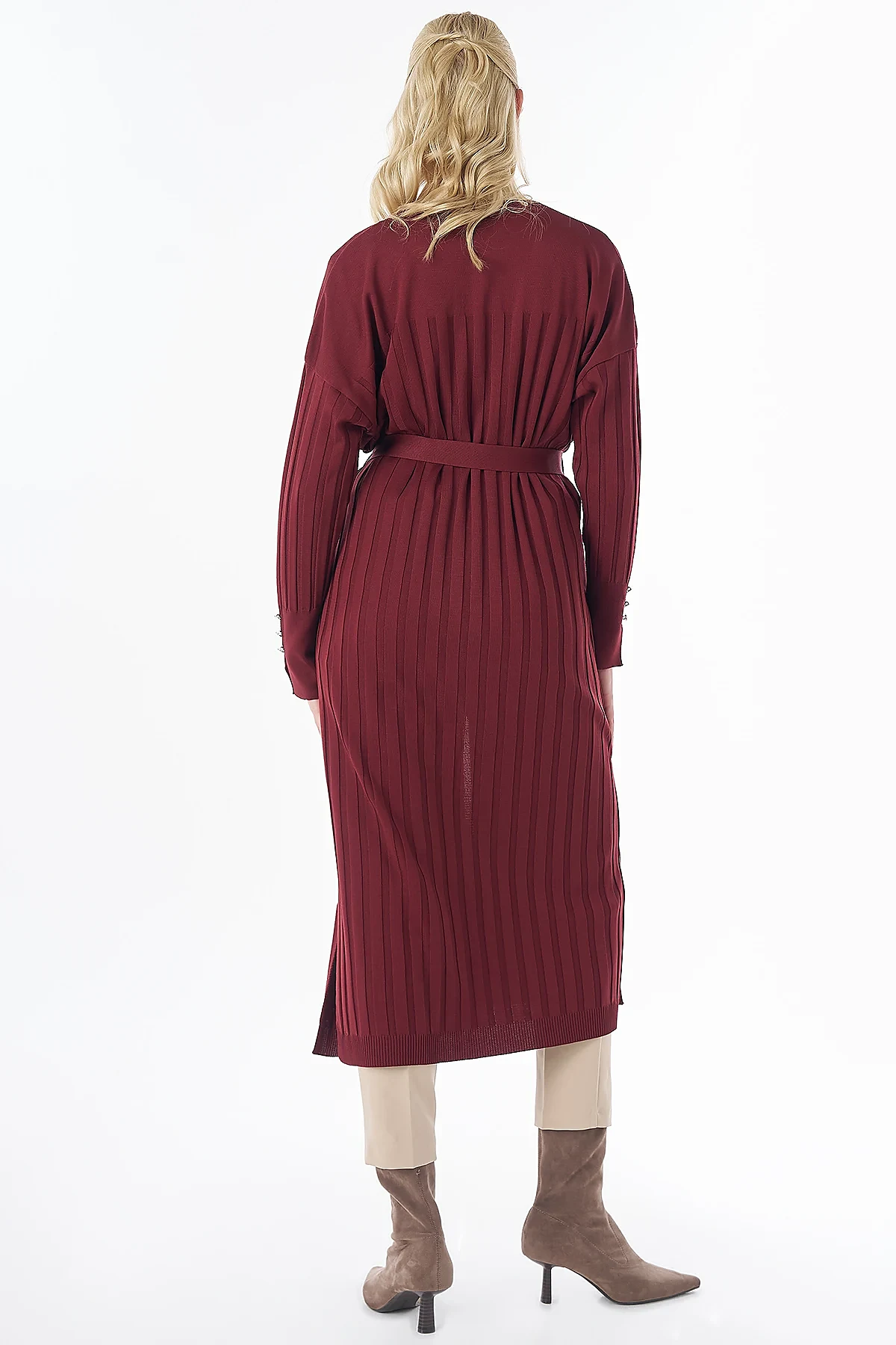 Belted Knit Cardigan Burgundy