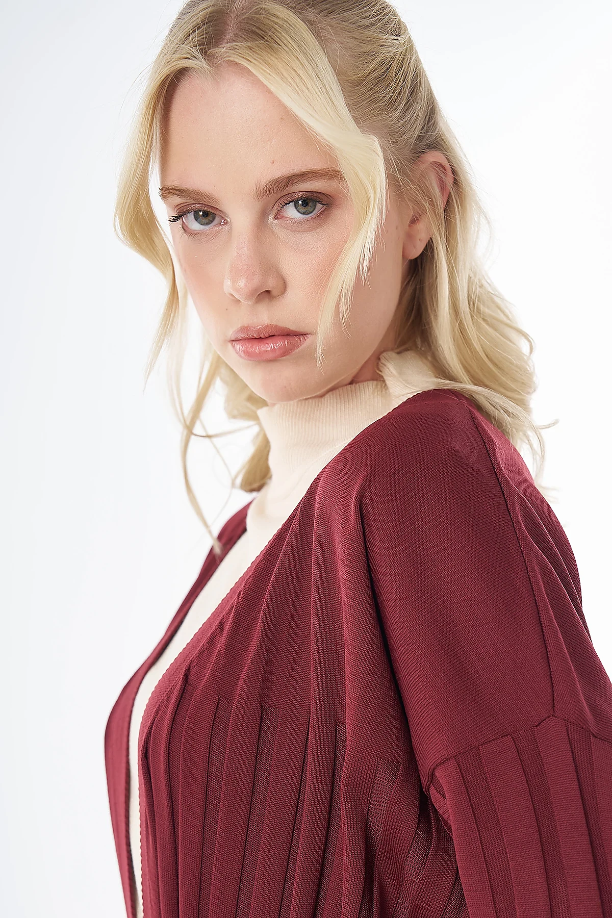 Belted Knit Cardigan Burgundy