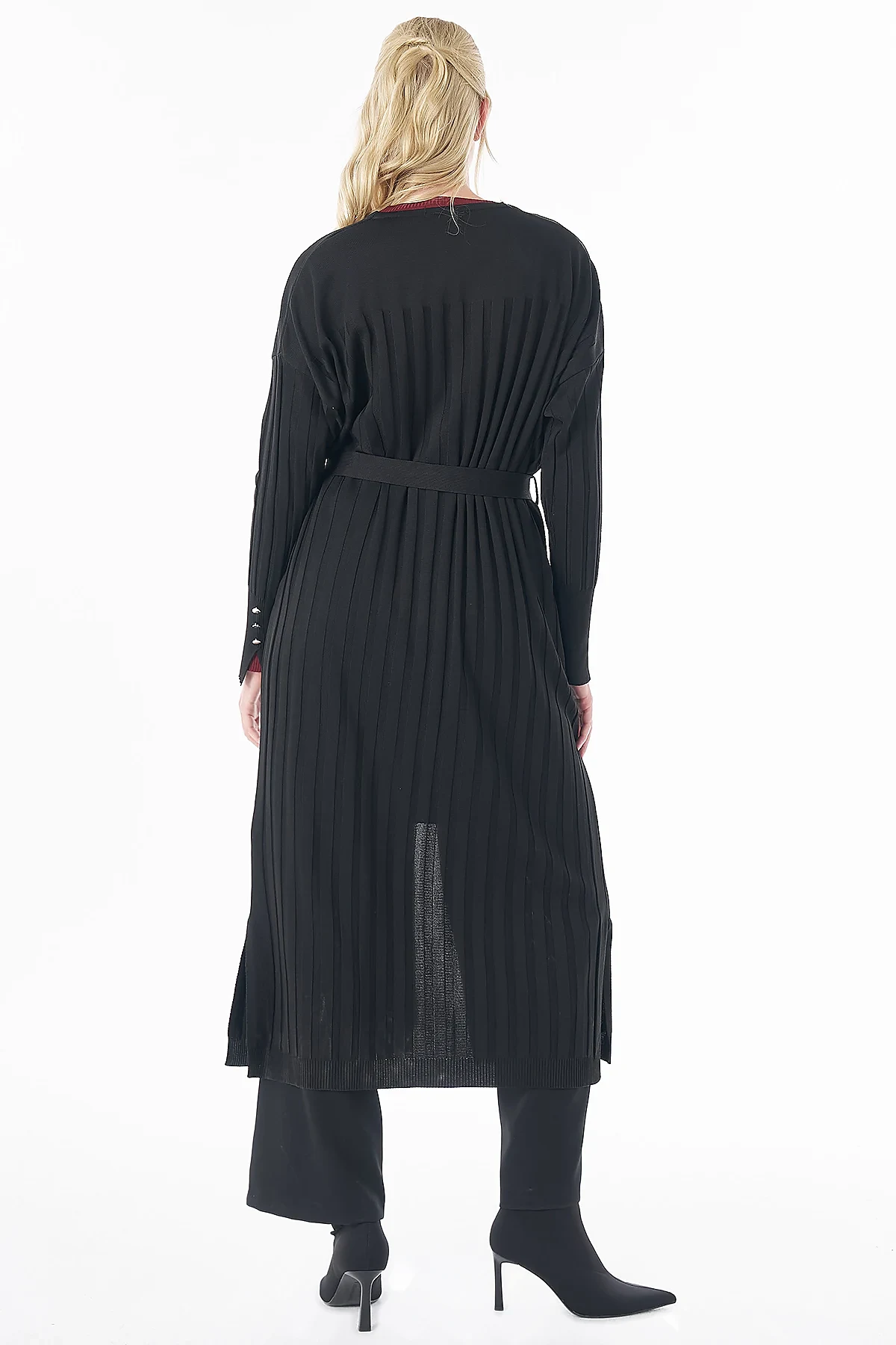 Belted Knit Cardigan Black