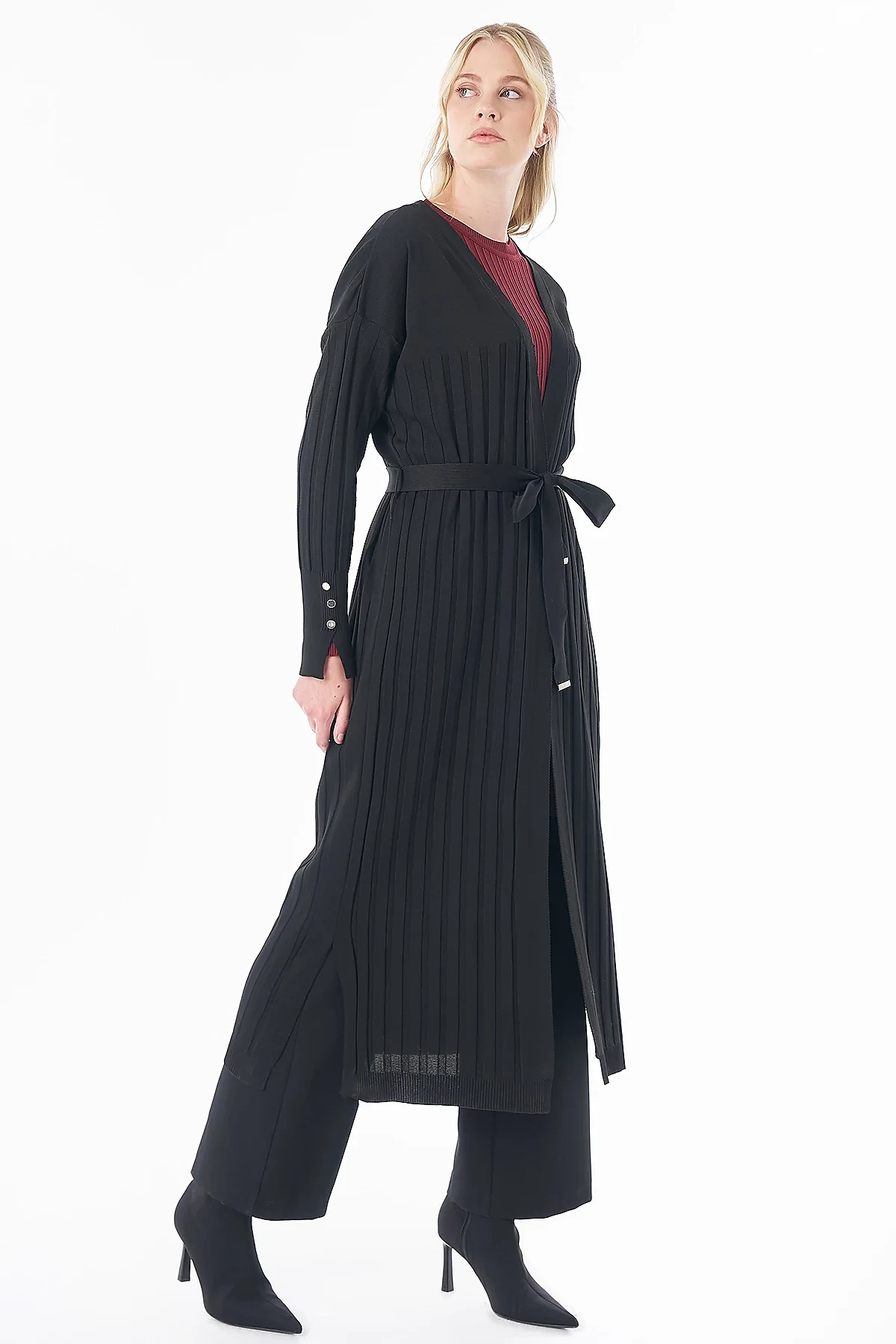 Belted Knit Cardigan Black