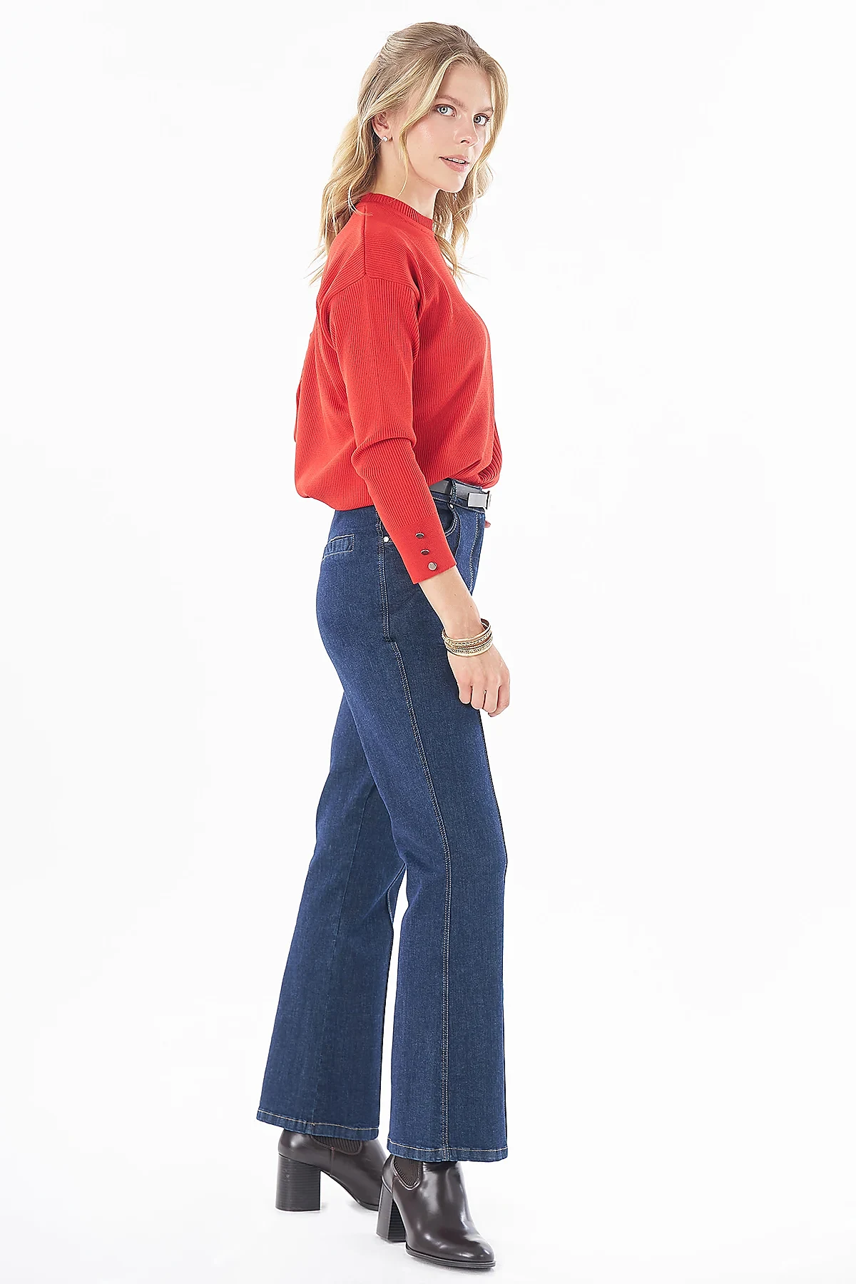 Yıkamalı İspanyol Paça Denim Pantolon Lacivert 