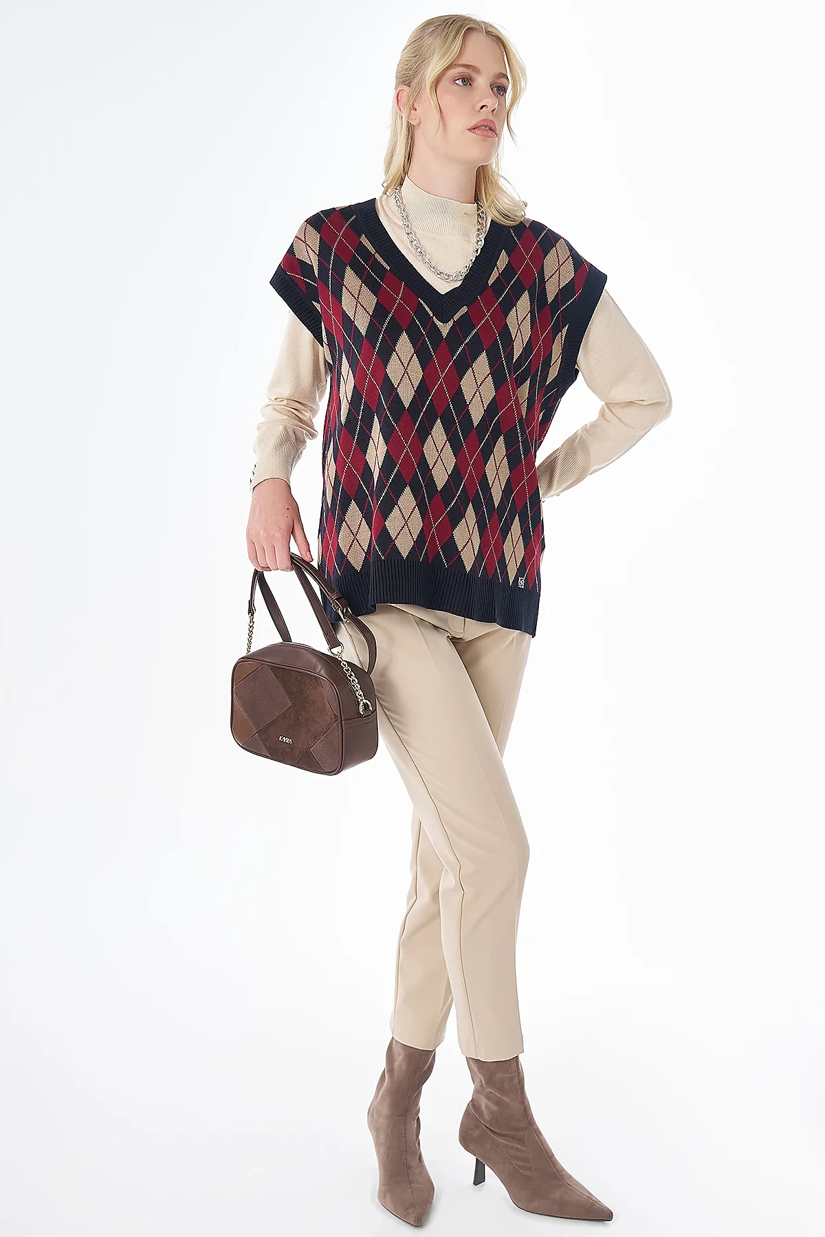 Diamond Pattern Knit Vest Dark Navy