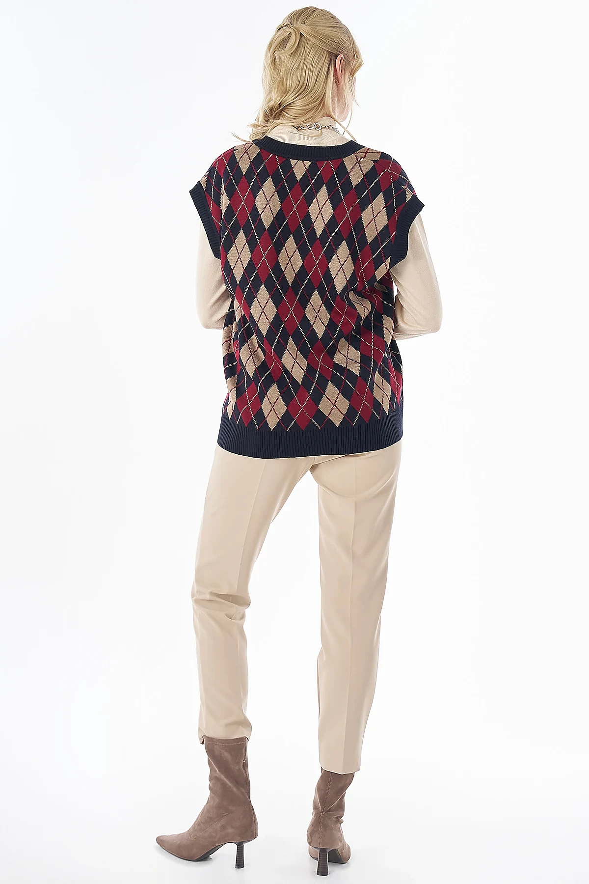Diamond Pattern Knit Vest Dark Navy